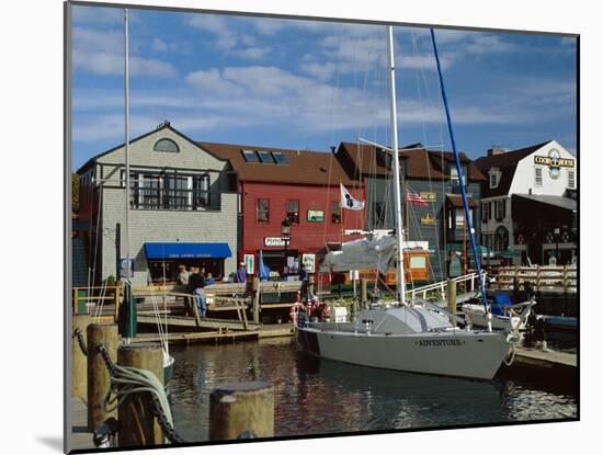 Moored Yacht and Wooden Buildings on the Waterfront at Bannister and Bowens Wharves, Rhode Island-Fraser Hall-Mounted Photographic Print