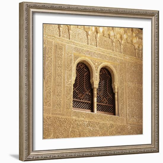 Moorish Window and Arabic Inscriptions, Alhambra Palace, UNESCO World Heritage Site, Spain-Stuart Black-Framed Photographic Print