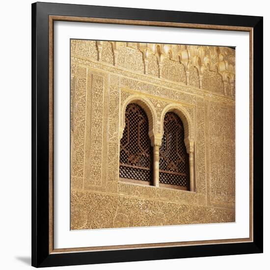 Moorish Window and Arabic Inscriptions, Alhambra Palace, UNESCO World Heritage Site, Spain-Stuart Black-Framed Photographic Print