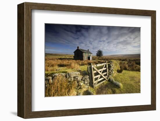 Moorland View Of Nun'S Cross Farm, Dry Stone Wall And Gate, Dartmoor, Devon, UK. February 2009-Ross Hoddinott-Framed Photographic Print