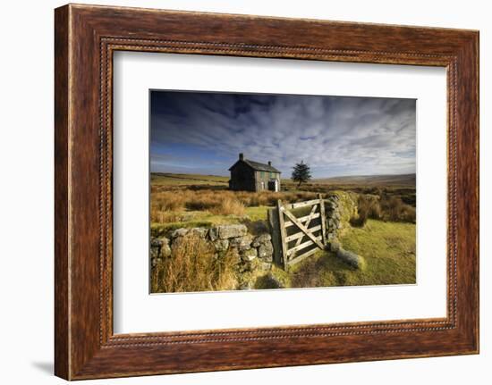 Moorland View Of Nun'S Cross Farm, Dry Stone Wall And Gate, Dartmoor, Devon, UK. February 2009-Ross Hoddinott-Framed Photographic Print