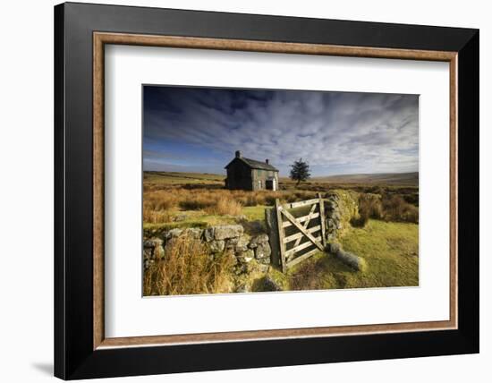 Moorland View Of Nun'S Cross Farm, Dry Stone Wall And Gate, Dartmoor, Devon, UK. February 2009-Ross Hoddinott-Framed Photographic Print