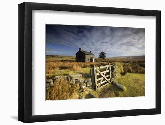 Moorland View Of Nun'S Cross Farm, Dry Stone Wall And Gate, Dartmoor, Devon, UK. February 2009-Ross Hoddinott-Framed Photographic Print