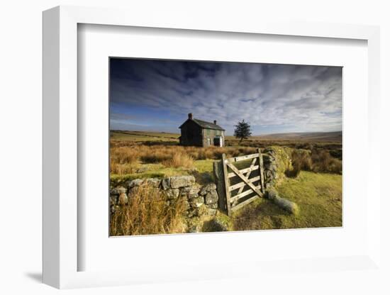 Moorland View Of Nun'S Cross Farm, Dry Stone Wall And Gate, Dartmoor, Devon, UK. February 2009-Ross Hoddinott-Framed Photographic Print