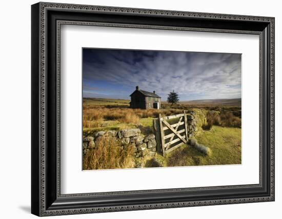 Moorland View Of Nun'S Cross Farm, Dry Stone Wall And Gate, Dartmoor, Devon, UK. February 2009-Ross Hoddinott-Framed Photographic Print