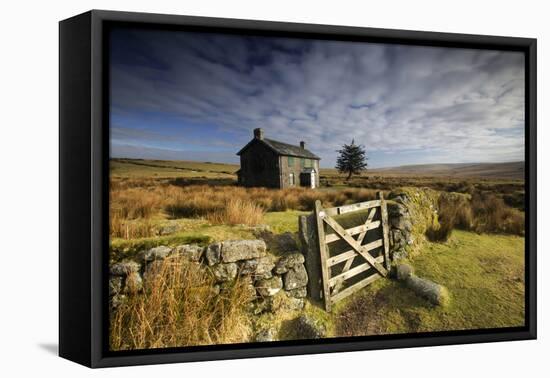 Moorland View Of Nun'S Cross Farm, Dry Stone Wall And Gate, Dartmoor, Devon, UK. February 2009-Ross Hoddinott-Framed Premier Image Canvas