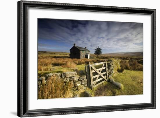 Moorland View Of Nun'S Cross Farm, Dry Stone Wall And Gate, Dartmoor, Devon, UK. February 2009-Ross Hoddinott-Framed Photographic Print