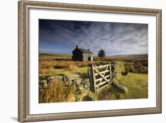 Moorland View Of Nun'S Cross Farm, Dry Stone Wall And Gate, Dartmoor, Devon, UK. February 2009-Ross Hoddinott-Framed Photographic Print