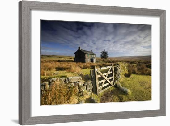 Moorland View Of Nun'S Cross Farm, Dry Stone Wall And Gate, Dartmoor, Devon, UK. February 2009-Ross Hoddinott-Framed Photographic Print