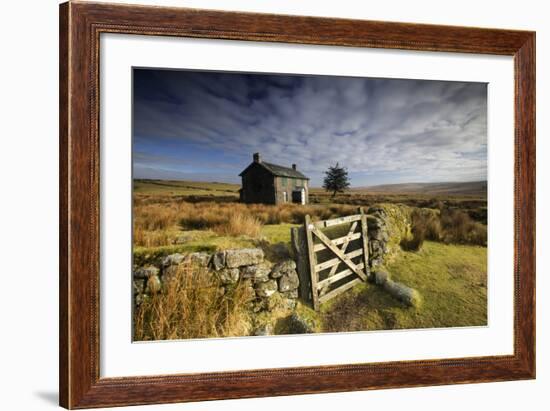 Moorland View Of Nun'S Cross Farm, Dry Stone Wall And Gate, Dartmoor, Devon, UK. February 2009-Ross Hoddinott-Framed Photographic Print