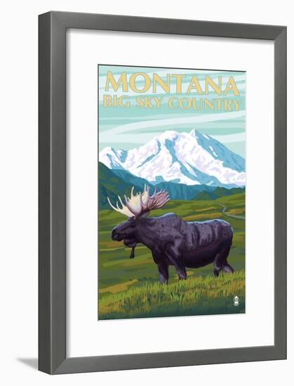 Moose and Mountain - Montana Big Sky Country, c.2009-Lantern Press-Framed Art Print