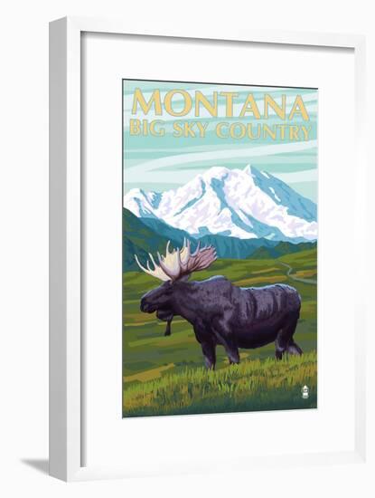 Moose and Mountain - Montana Big Sky Country, c.2009-Lantern Press-Framed Art Print