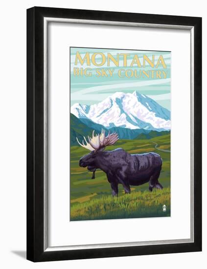 Moose and Mountain - Montana Big Sky Country, c.2009-Lantern Press-Framed Art Print