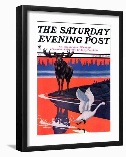 "Moose and White Goose," Saturday Evening Post Cover, March 23, 1935-Jacob Bates Abbott-Framed Giclee Print