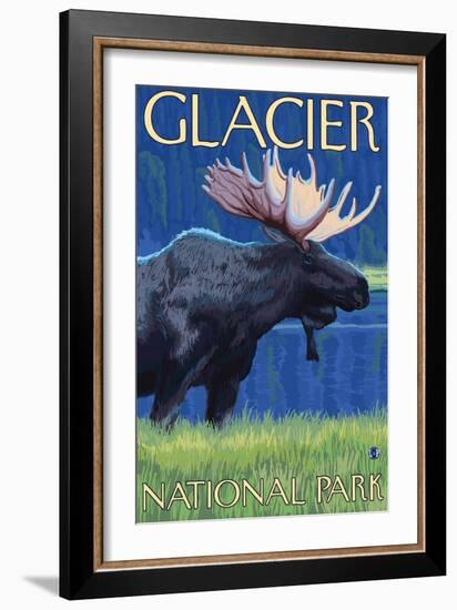 Moose at Night, Glacier National Park, Montana-Lantern Press-Framed Art Print