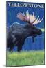 Moose at Night, Yellowstone National Park-Lantern Press-Mounted Art Print