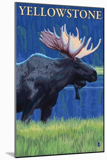 Moose at Night, Yellowstone National Park-Lantern Press-Mounted Art Print