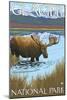 Moose Drinking at Lake, Glacier National Park, Montana-Lantern Press-Mounted Art Print