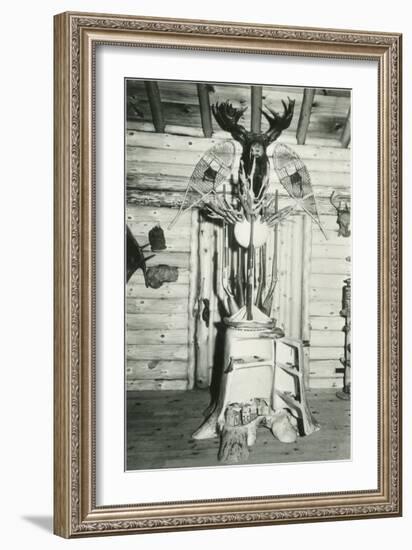 Moose Head, Snowshoes, Trunk Cabinet-null-Framed Art Print