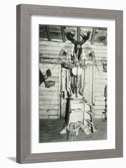 Moose Head, Snowshoes, Trunk Cabinet-null-Framed Art Print