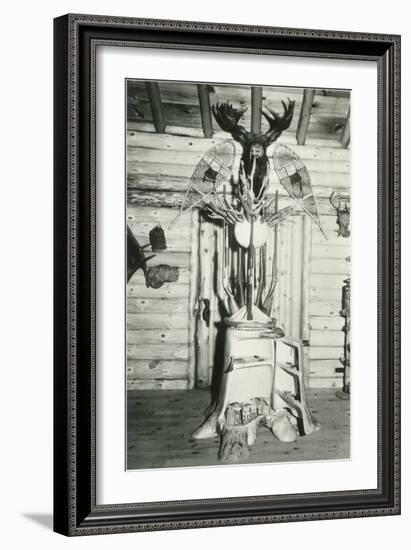 Moose Head, Snowshoes, Trunk Cabinet-null-Framed Art Print