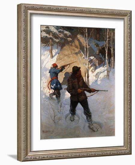 Moose Hunting (Oil on Canvas)-Newell Convers Wyeth-Framed Giclee Print