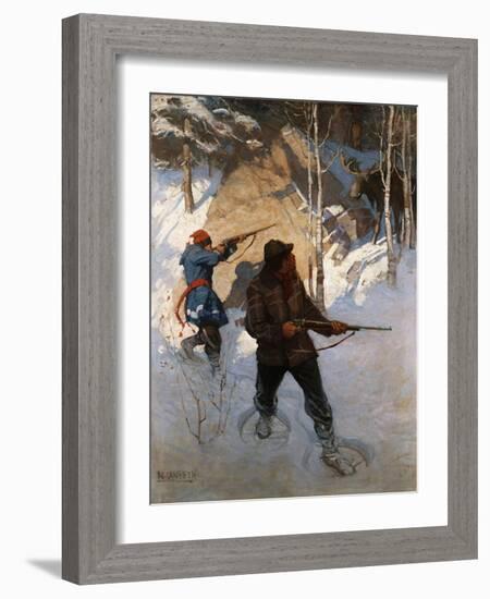 Moose Hunting (Oil on Canvas)-Newell Convers Wyeth-Framed Giclee Print