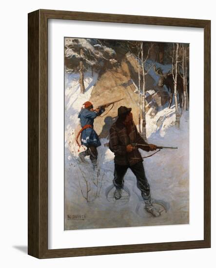 Moose Hunting (Oil on Canvas)-Newell Convers Wyeth-Framed Giclee Print