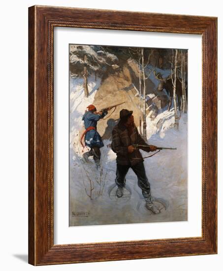 Moose Hunting (Oil on Canvas)-Newell Convers Wyeth-Framed Giclee Print