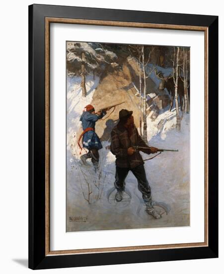 Moose Hunting (Oil on Canvas)-Newell Convers Wyeth-Framed Giclee Print