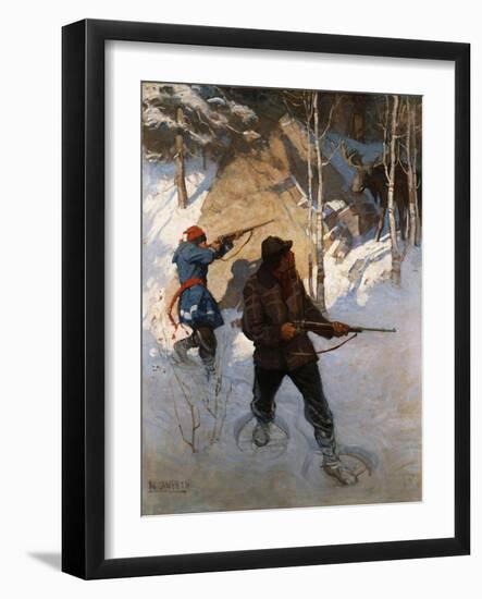 Moose Hunting (Oil on Canvas)-Newell Convers Wyeth-Framed Giclee Print