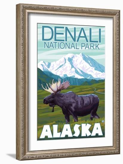 Moose Scene, Denali National Park, Alaska-Lantern Press-Framed Art Print