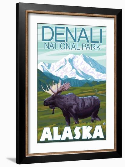 Moose Scene, Denali National Park, Alaska-Lantern Press-Framed Art Print