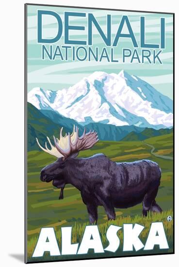 Moose Scene, Denali National Park, Alaska-Lantern Press-Mounted Art Print