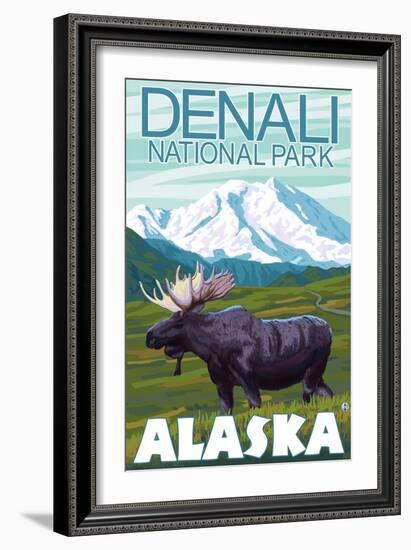 Moose Scene, Denali National Park, Alaska-Lantern Press-Framed Art Print