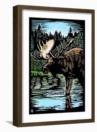 Moose - Scratchboard-Lantern Press-Framed Art Print