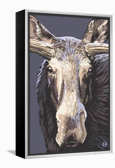 Moose Up Close-Lantern Press-Framed Stretched Canvas
