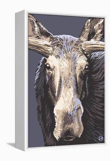 Moose Up Close-Lantern Press-Framed Stretched Canvas