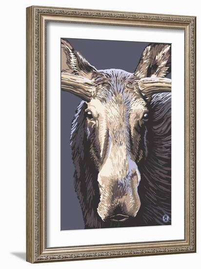 Moose Up Close-Lantern Press-Framed Art Print