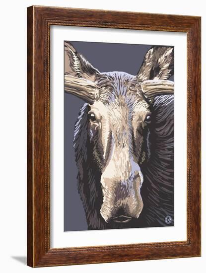 Moose Up Close-Lantern Press-Framed Premium Giclee Print