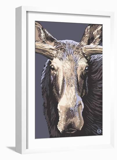 Moose Up Close-Lantern Press-Framed Premium Giclee Print