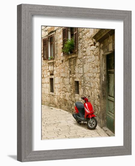 Moped in Alley, Sibenik, Croatia-Russell Young-Framed Photographic Print