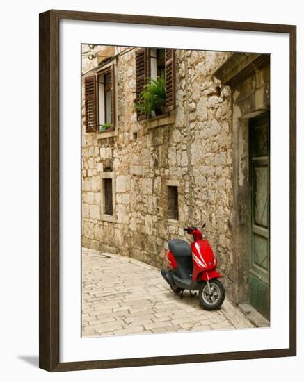 Moped in Alley, Sibenik, Croatia-Russell Young-Framed Photographic Print