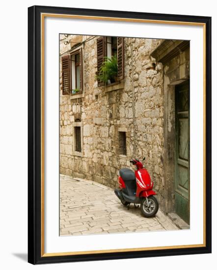 Moped in Alley, Sibenik, Croatia-Russell Young-Framed Photographic Print