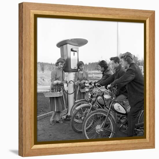 Moped in the 1950S (B/W Photo)-null-Framed Premier Image Canvas