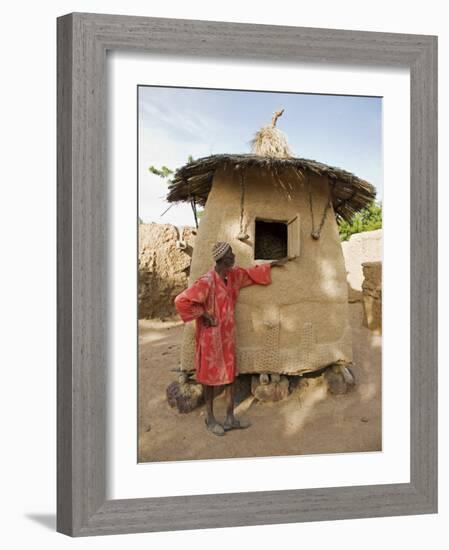 Mopti, A Bobo Man Beside His Millet Granary at a Bobo Village Near Mopti, Mali-Nigel Pavitt-Framed Photographic Print