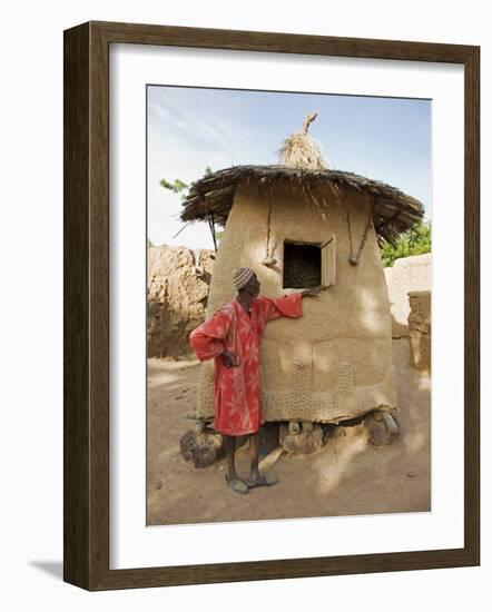 Mopti, A Bobo Man Beside His Millet Granary at a Bobo Village Near Mopti, Mali-Nigel Pavitt-Framed Photographic Print