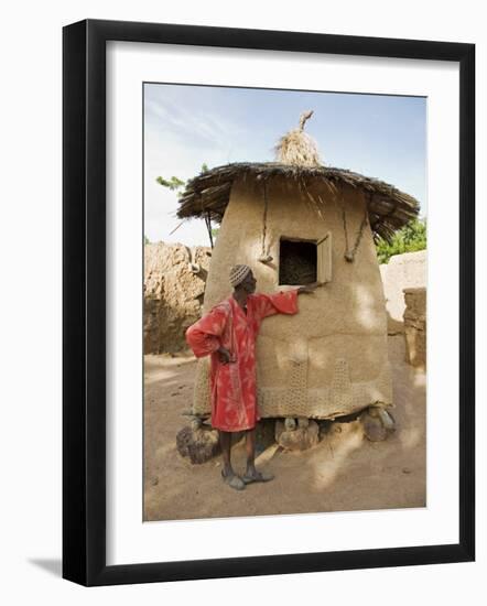 Mopti, A Bobo Man Beside His Millet Granary at a Bobo Village Near Mopti, Mali-Nigel Pavitt-Framed Photographic Print