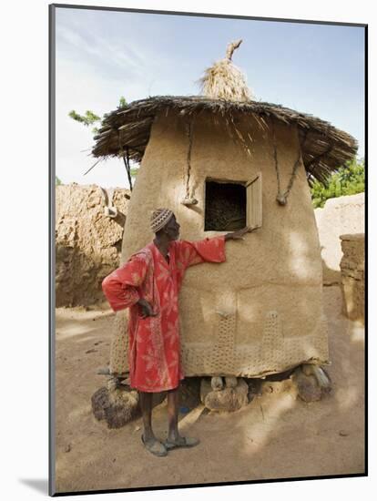 Mopti, A Bobo Man Beside His Millet Granary at a Bobo Village Near Mopti, Mali-Nigel Pavitt-Mounted Photographic Print