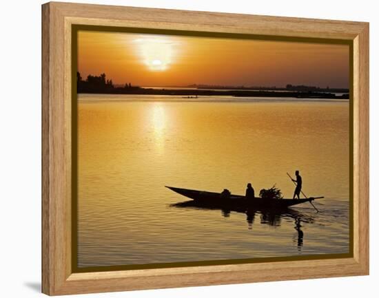 Mopti, at Sunset, a Boatman in a Pirogue Ferries Passengers across the Niger River to Mopti, Mali-Nigel Pavitt-Framed Premier Image Canvas